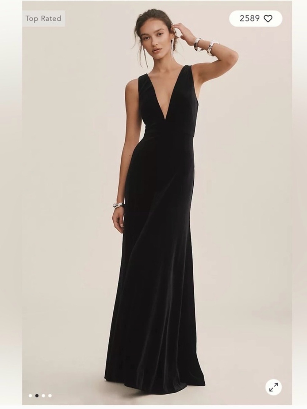 Anthropologie Jenny Yoo Logan Deep-V Velvet Column Gown Black